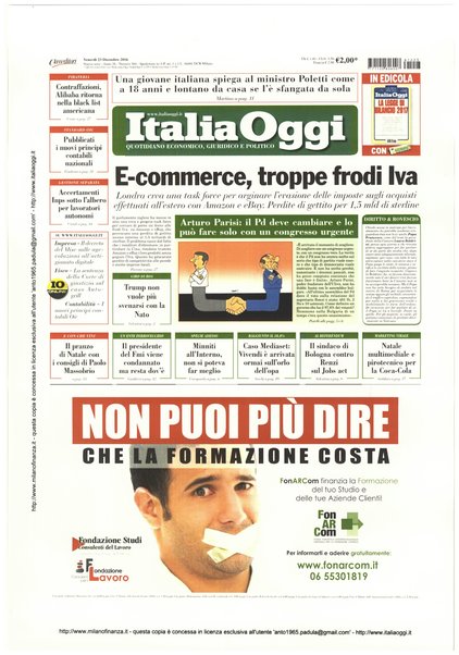 Italia oggi : quotidiano di economia finanza e politica